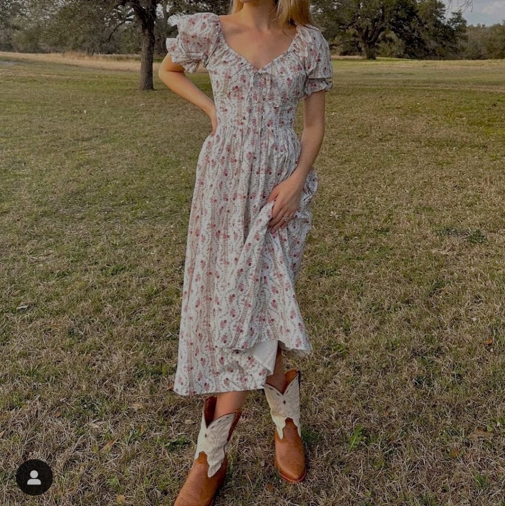 Hill House Ophelia dress in pink vine stripe